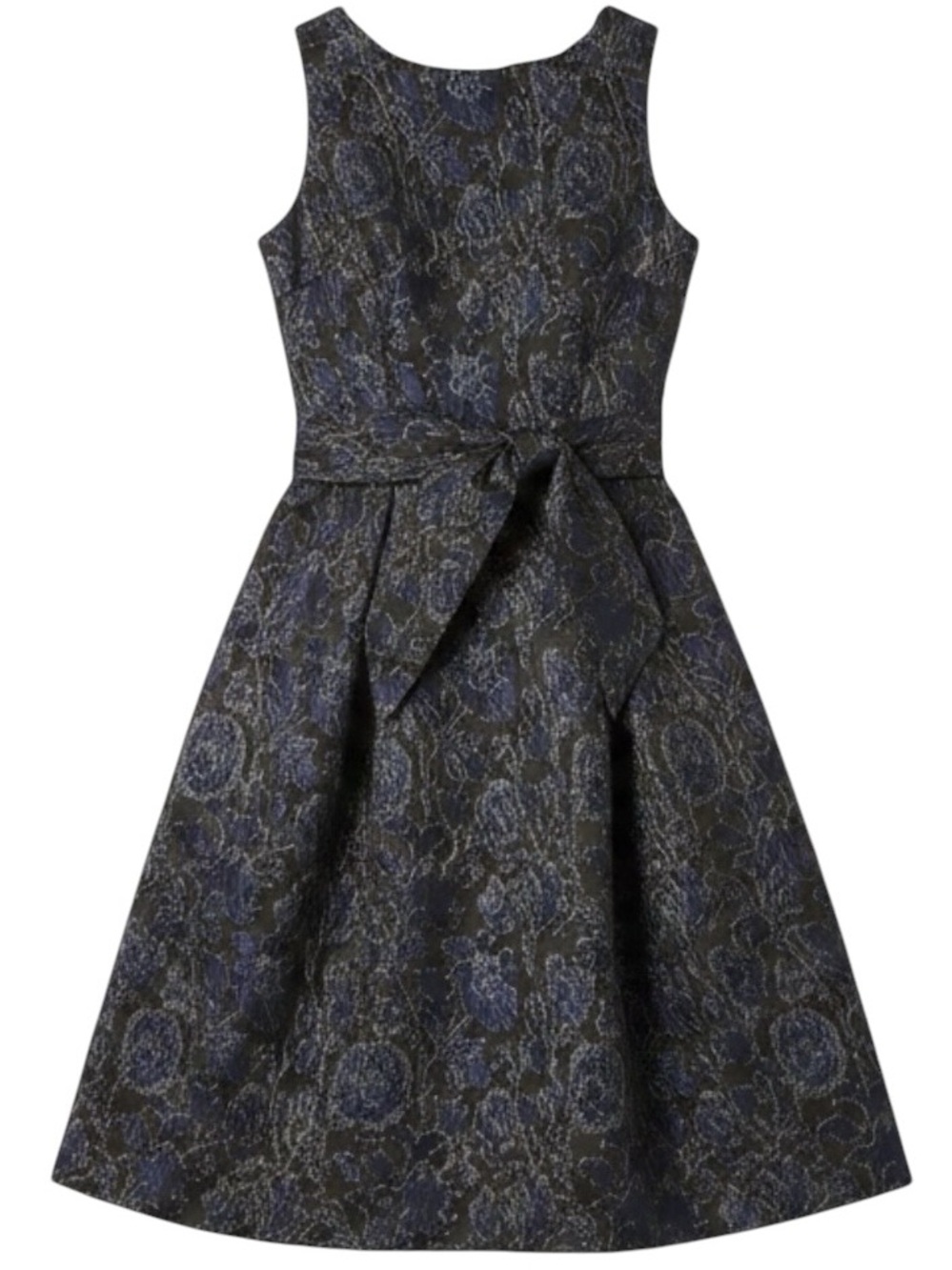 Adrianna Papell Jacquard Tie Front Fit & Flare Midi Dress Black Navy NWT Size 18